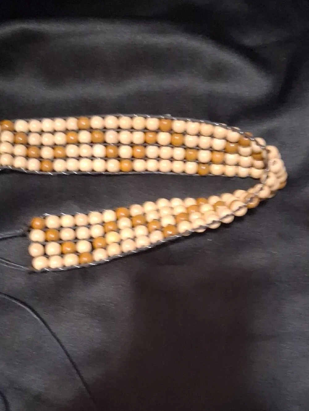Wood Beaded Belt with Black Cord Tie - 36+ Inches